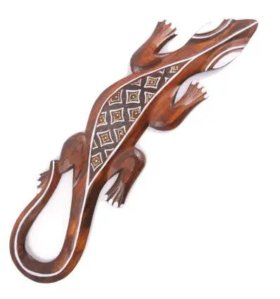 Gecko en Bois 50cm - Motif Losange Batik