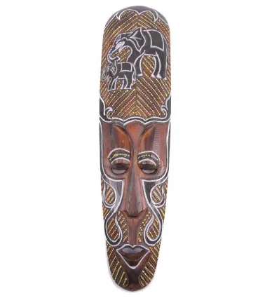 Masque Africain en bois 50cm motif Éléphants