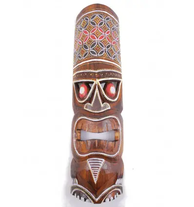 Masque Tiki 50cm en bois motif coloré. Déco Tiki
