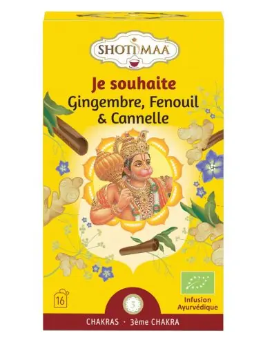 Infusion Ayurvédique Bio 3ème Chakra Je Souhaite - Gingembre, Fenouil, Cannelle | Shoti Maa Chakras