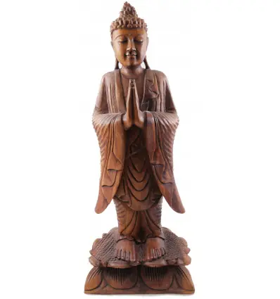 Grande statue de Bouddha debout 60cm en bois sculpté | Artisanat de Bali
