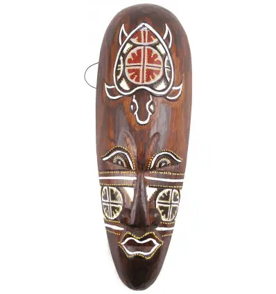 Petit masque africain en bois - Décoration batik au motif tortue 30cm