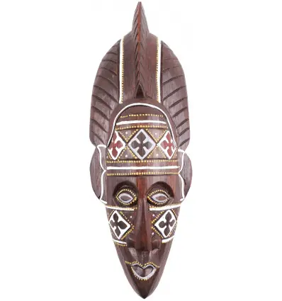 Masque batik africain en bois 30cm - Fabrication artisanale