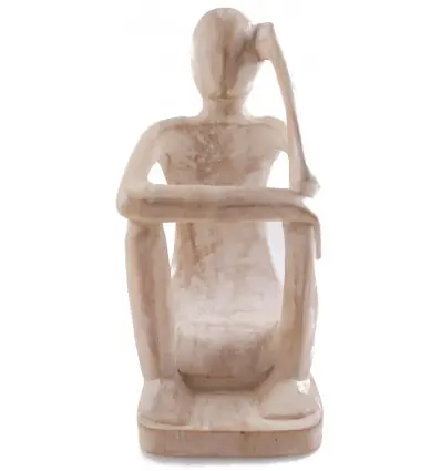 Porte-bouteille "Penseur" 30cm en Bois Blanc Cérusé