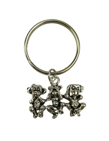 Porte-clé 3 singes de la sagesse en métal