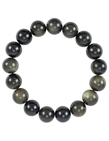 Bracelet en Obsidienne dorée AAA | Boules 12mm