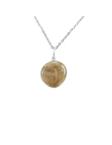 Collier Citrine AAA | Pendentif pierre roulée + chaîne acier
