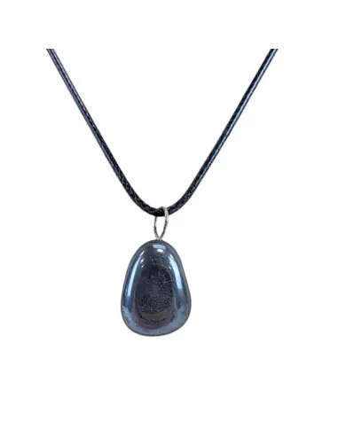 Collier Hématite AAA | Pendentif pierre roulée + cordon