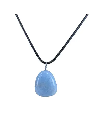 Collier Angélite (Anhydrite) AAA - pendentif pierre roulée + cordon