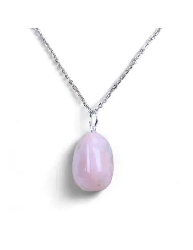 Collier Opale rose des Andes AAA - pendentif pierre roulée + chaîne
