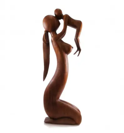 Statue XL "Maternité" en bois 100cm | Cadeau de Naissance exceptionnel