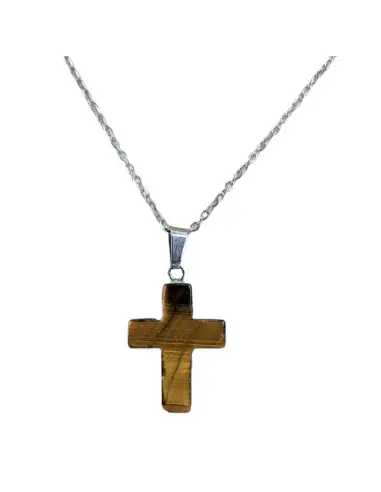 Collier "Croix" en Oeil de Tigre