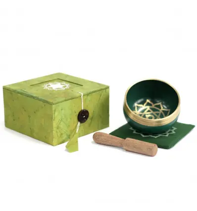 Bol chantant tibétain - Coffret cadeau vert | Chakra du Cœur