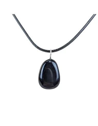 Collier Obsidienne noire AAA | Pendentif pierre roulée + cordon