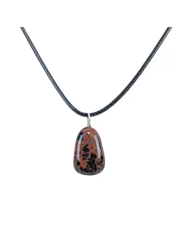 Collier Obsidienne acajou AAA | Pendentif pierre roulée + cordon