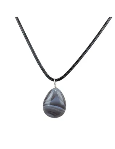 Collier Agate Botswana AAA | Pendentif pierre roulée + cordon