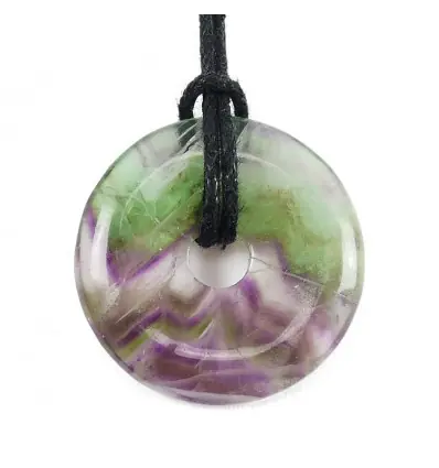 Donut ou Pi Chinois en Fluorite multicolore 3cm + cordon | Pendentif ou bracelet
