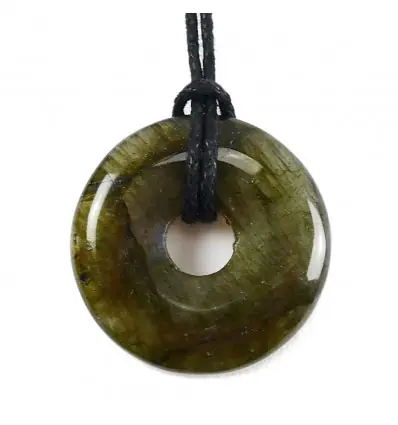 Donut ou Pi Chinois en Labradorite 3cm + cordon - Pendentif ou bracelet