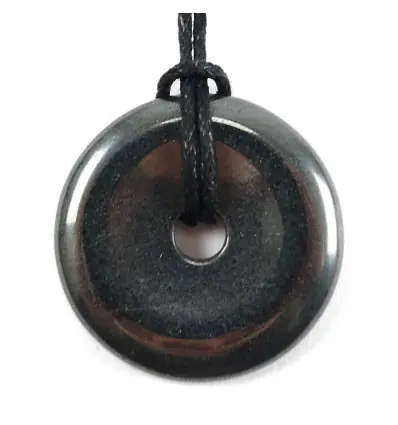 Donut ou Pi Chinois en Hématite 3cm + cordon | Pendentif ou bracelet