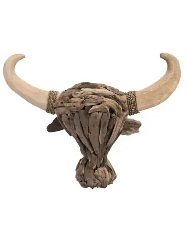 Tête de buffle en bois flotté 50cm. Décoration murale.