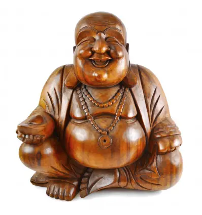 Statue Bouddha Rieur XL en bois sculpté 50cm | Import Asie