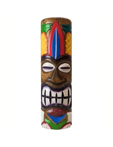 Grand Totem Tiki 50cm en bois, motif surf et ananas