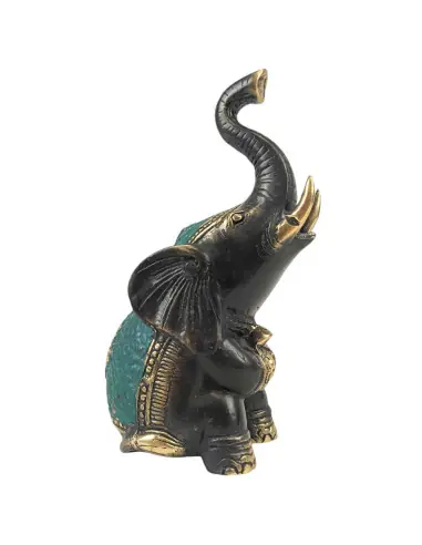 Statuette éléphant assis trompe en l'air en laiton 11cm
