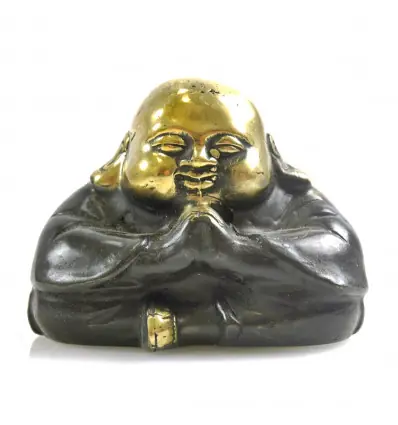 Petite statue Bouddha chinois rieur en laiton artisanal 6cm