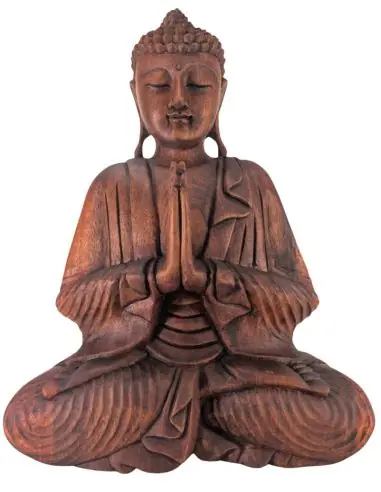 Grande statue de Bouddha assis en bois massif sculpté main 50cm