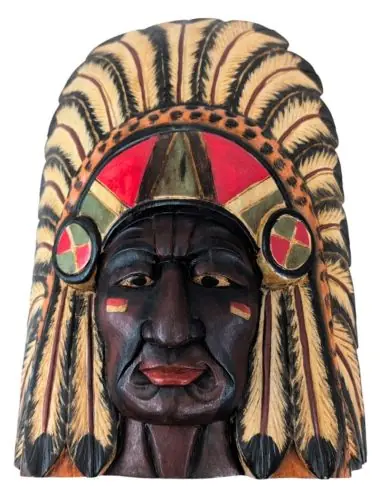 Grand buste de Chef Indien en bois sculpté 50cm