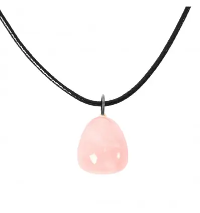 Collier en Quartz Rose AAA | Pendentif en pierre roulée + cordon