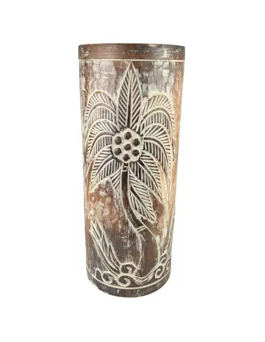 Porte-parapluie ou vase en bois 50cm décor Palmier