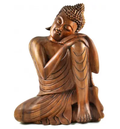 Grande Statue du Bouddha Penseur en bois sculpté 50cm | Maison ou Jardin