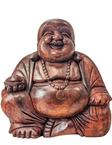 Statue Bouddha Rieur en bois sculpté 40cm | Import Asie