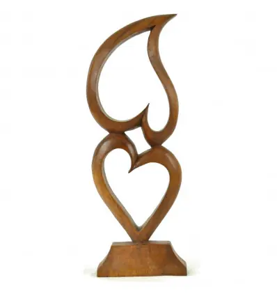 Coeurs en bois marron 40cm - Sculpture artisanale