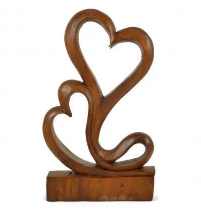 Coeurs Entrelacés en bois teinté 30cm - Sculpture artisanale
