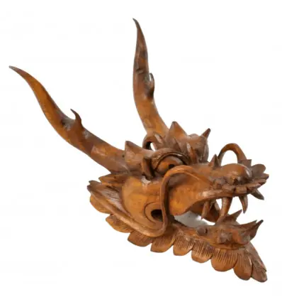 Statue Tête de Dragon 45cm Murale ou à Poser en Bois Massif