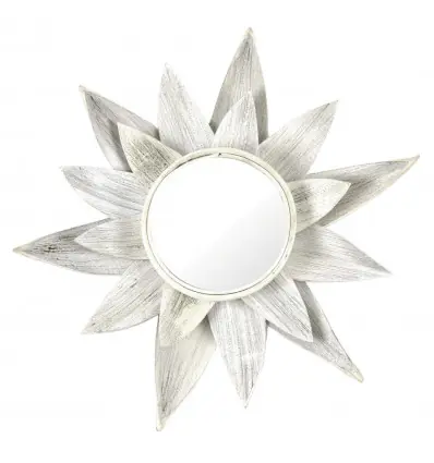 Miroir en feuilles de cocotier naturelles Ø65cm Teinte blanc cérusé