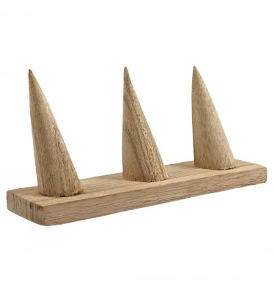 Porte-bagues en bois massif brut / Présentoir à bagues (3 cônes)