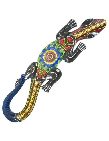 Salamandre murale multicolore en bois peint à la main 50cm