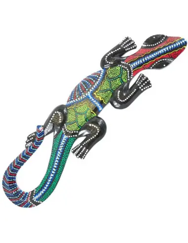 Gecko multicolore - décor mural en bois peint à la main 50cm