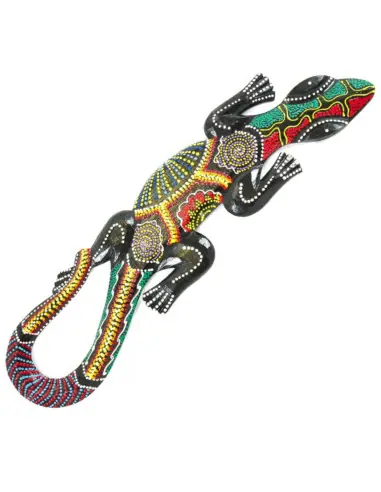 Lézard multicolore en bois peint à la main 50cm - décoration murale