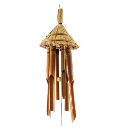 Carillon à vent en bambou - décor chapeau de paille