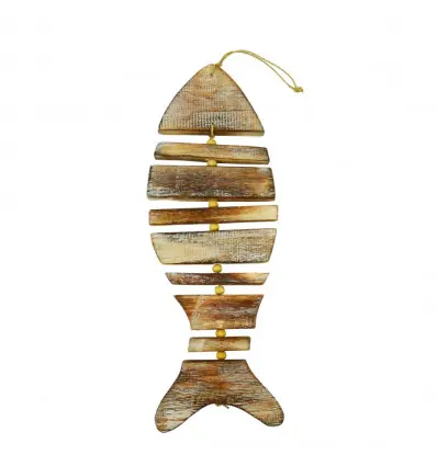 Grand Poisson décoratif à suspendre en bois vieilli 52cm