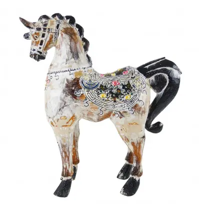 Cheval en Bois Sculpté et Peint à la Main 40cm | Décoration Vintage
