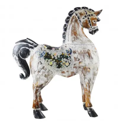 Cheval en Bois Sculpté et Peint à la Main 50cm | Déco Vintage
