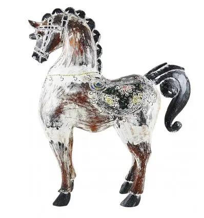 Grande Statue Cheval en Bois style Vintage 63cm