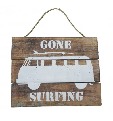 Plaque Murale / Plaque de Porte en Bois motif Van de Surfeur 30x23cm
