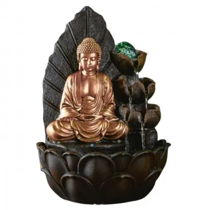 Fontaine d'intérieur Bouddha Hartha avec boule en verre et éclairage Led