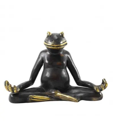Statuette Grenouille Yogi en position de méditation en laiton 15cm